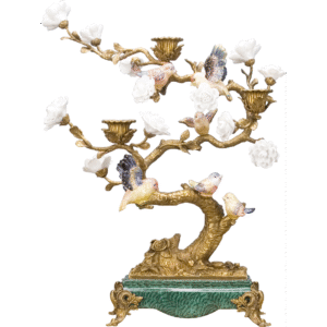 Porcelain Songbird Candle Holder with Bronze Ormolu