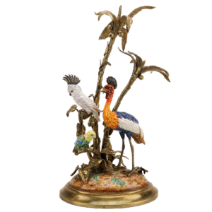 Porcelain Tropical Birds and Palm Tree Figurine with Bronze Ormolu