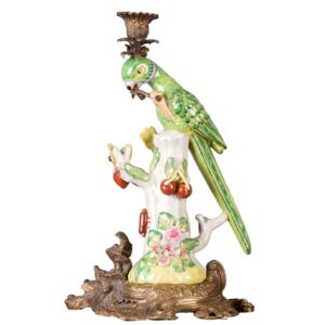 Porcelain Tropical Parrot Candlestick with Bronze Ormolu II