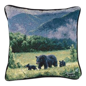 Room to Roam Woven Pillow – Black Bear with Cubs – 17″ x 17″ (Set of 2)