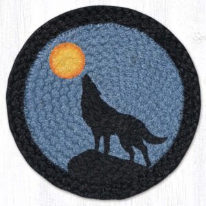 Round Printed Trivet with Howling Wolf Design 10"