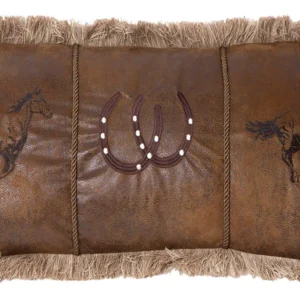 Running Horses Faux Leather Pillow