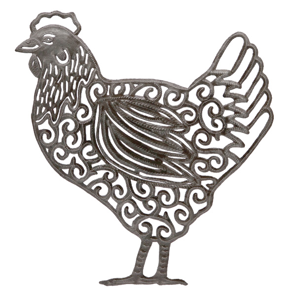 Scrollwork Chicken Recycled Steel Drum Wall Art