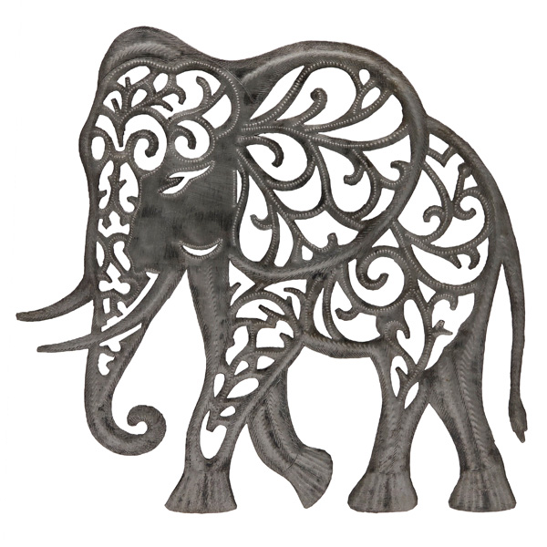Scrollwork Elephant Recycled Steel Drum Wall Art