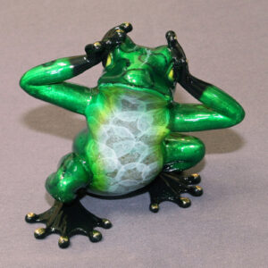 See No Evil Bronze Frog Sculpture by Barry Stein Sculptures