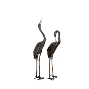 Small Standing Crane Bird Bronze Statue Set