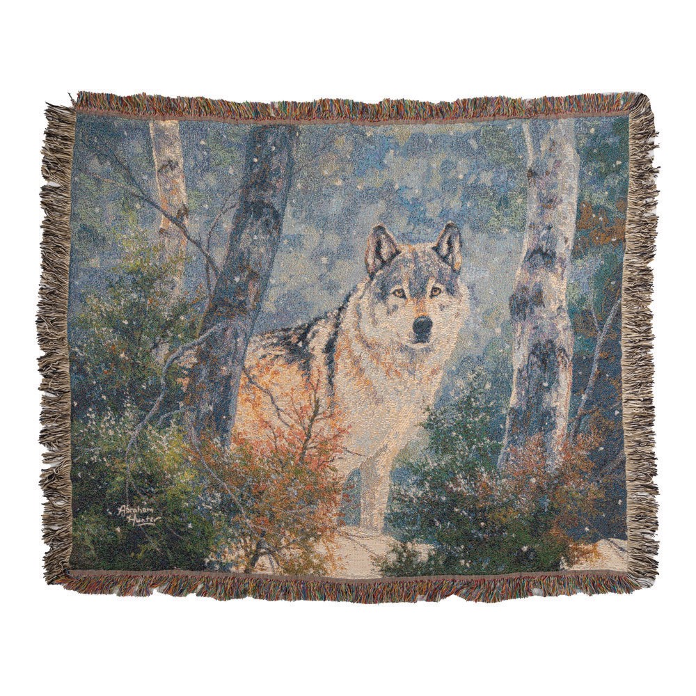 Snowy Silence Tapestry Throw – Wolf