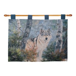 Snowy Silence Tapestry Wall Hanging – Wolf – 36×26