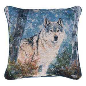 Snowy Silence Woven Pillow – Wolf – 17" x 17" (Set of 2)