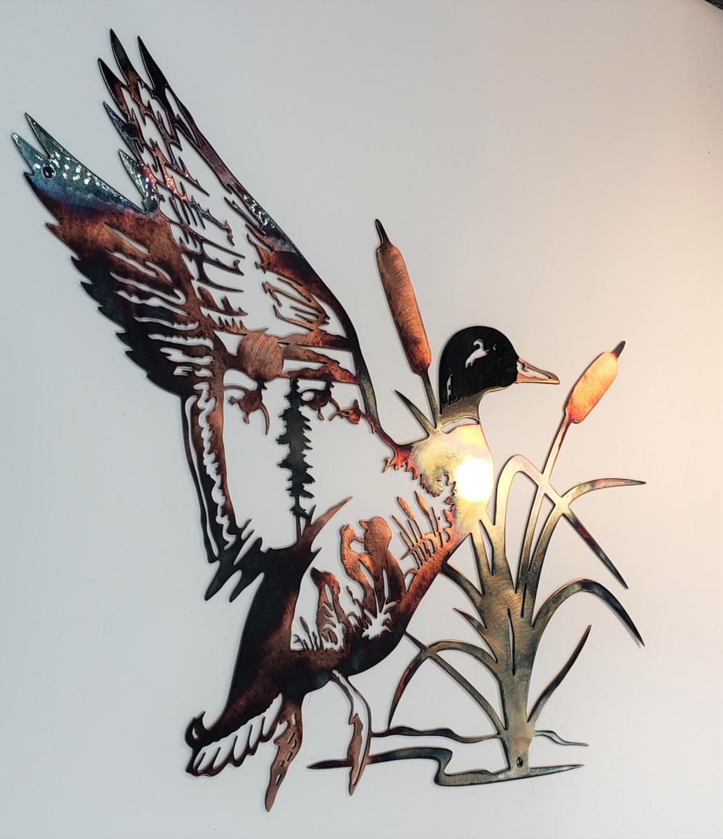 Solo Mallard Hunting Scene 36-inch Metal Wall Decor