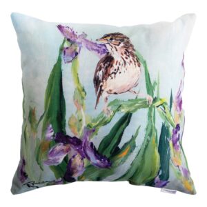 Sparrow On Spring Iris Climaweave Pillow 18″ x 18″ (Set of 2)