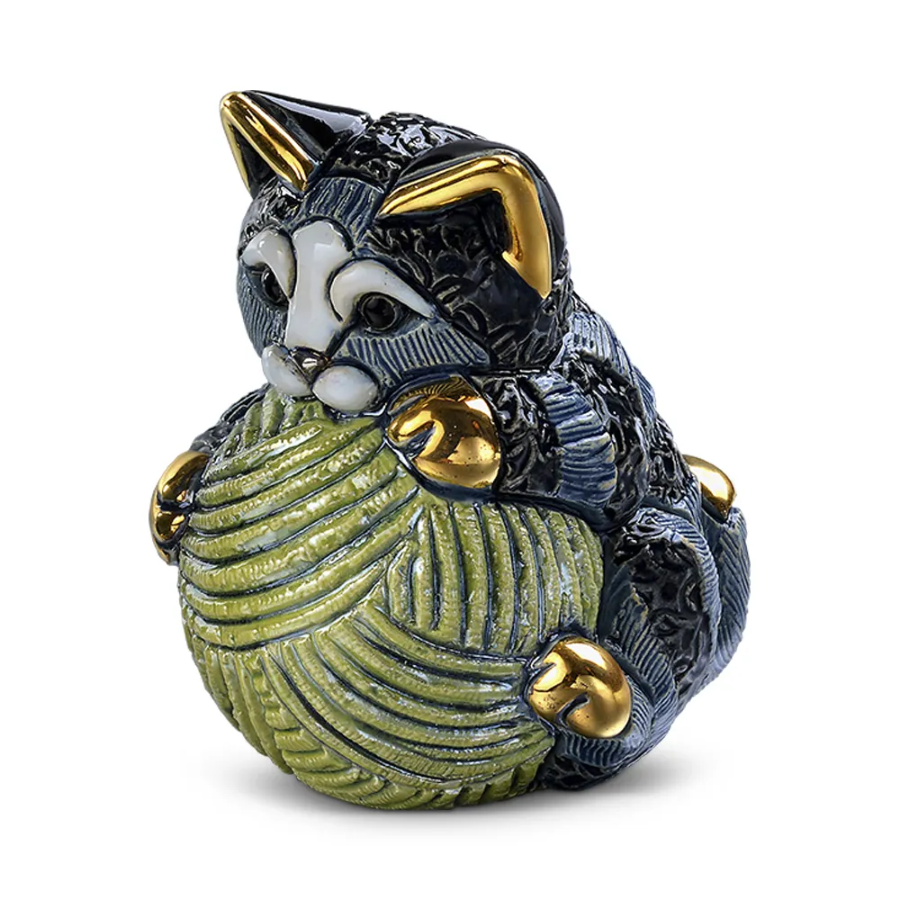 Striped Kitten with Yarn Ball Figurine by De Rosa
