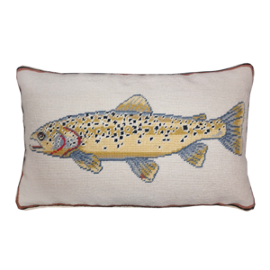 Swimming Brown Trout Needlepoint Pillow 12"x21"