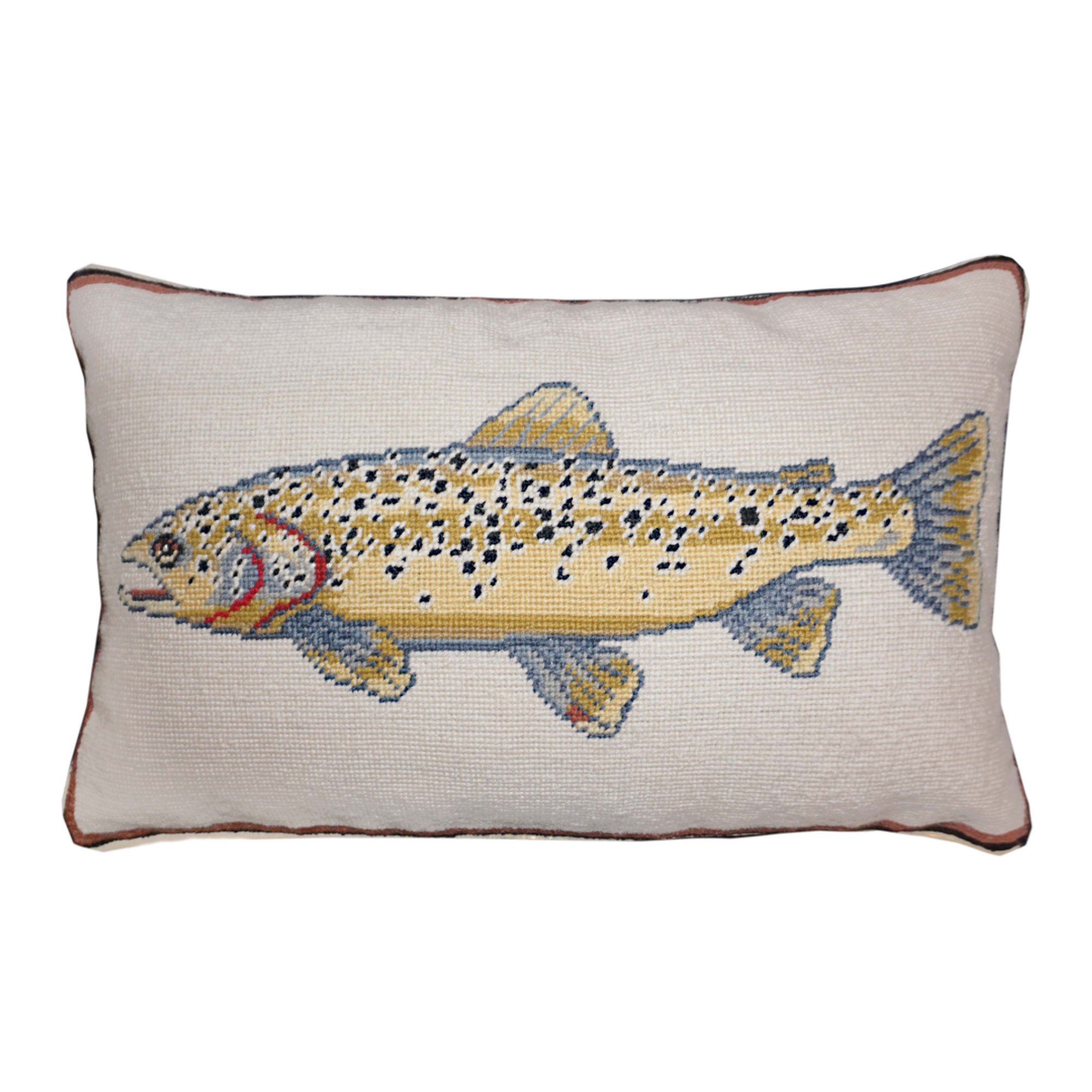 Swimming Brown Trout Needlepoint Pillow