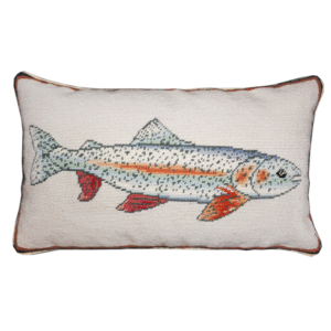 Swimming Rainbow Trout Needlepoint Pillow 12"x21"