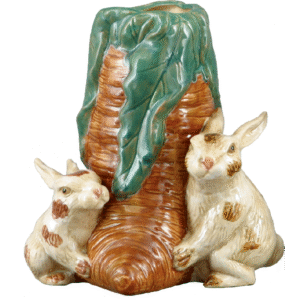 Two Bunnies with Radish Ceramic Figurine