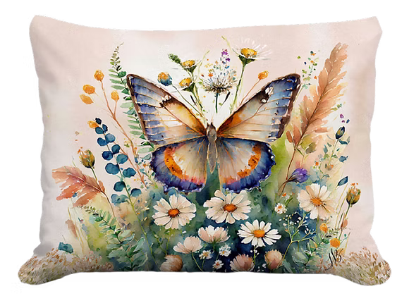 Watercolor Wings 2 Pillow – Blue