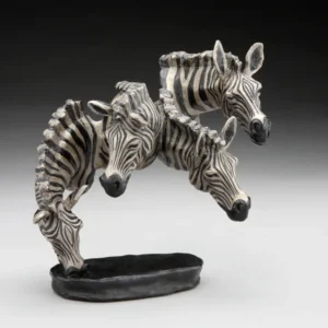 Watering Hole Small Zebra Bronze Sculpture by Mark Hopkins