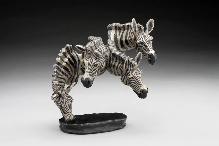 Watering Hole Small Zebra Bronze Sculpture by Mark Hopkins