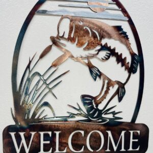 Welcome Bass Oval Metal Fish Wall Decor