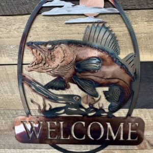 Welcome Walleye Oval Metal Fish Wall Decor