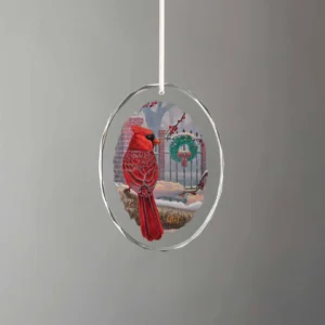 Winter Red – Cardinal – Oval Glass Ornament