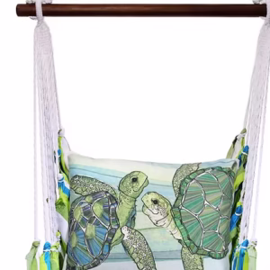 4-Piece Swing Set - Beach Boulevard Stripe with Sea Turtle Pair Pillow