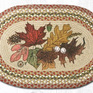 Autumn Leaves Hand Stenciled Oval Patch Braided Rug 20″x30″