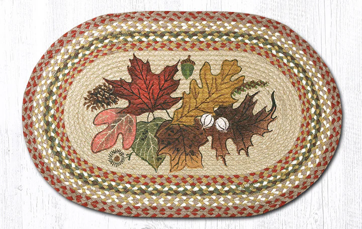 Autumn Leaves Hand Stenciled Oval Patch Braided Rug