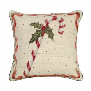 Candy Cane Hooked Wool Pillow 16" X 16"