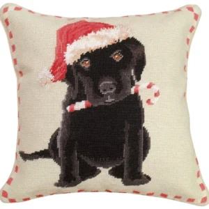 Christmas Black Lab 16" X 16" Needlepoint Pillow