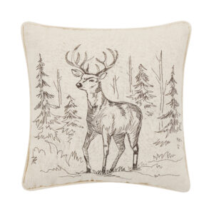 Deer Embroidered Pillow Poly Filled 16x16
