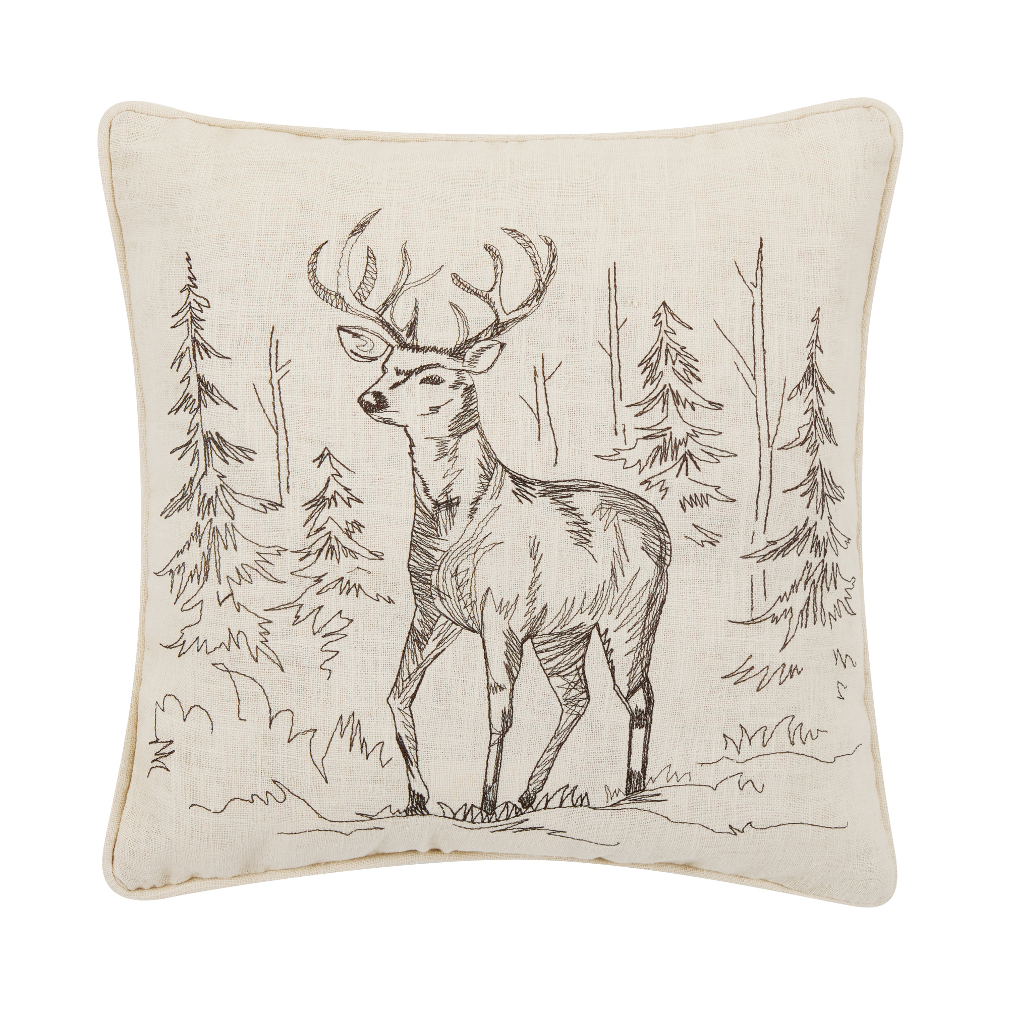 Deer Embroidered Pillow Poly Filled