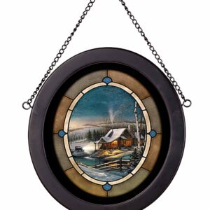 Evening with Friends - 9" x 8" Black Oval Stained Glass Art