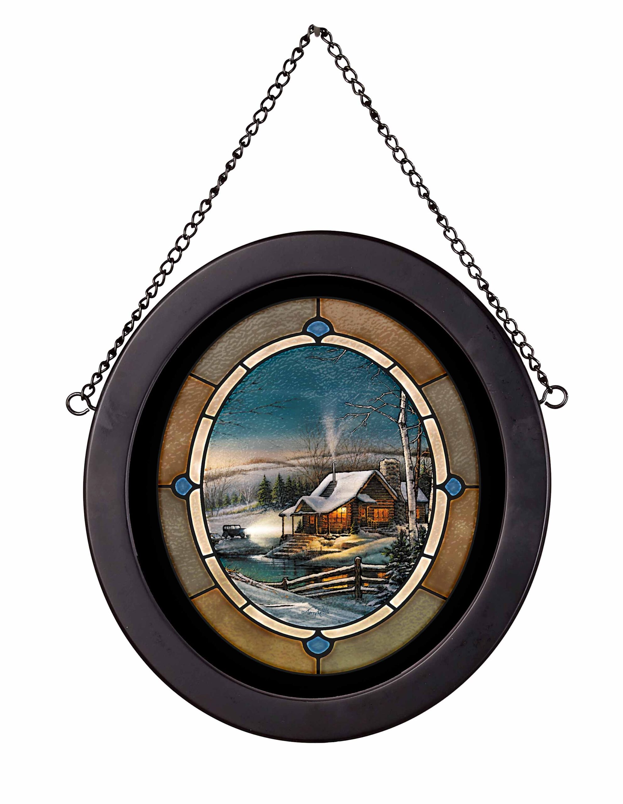 Evening with Friends - Black Oval Stained Glass Art