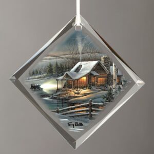 Evening with Friends - Cabin - Diamond-Shape Glass Ornament