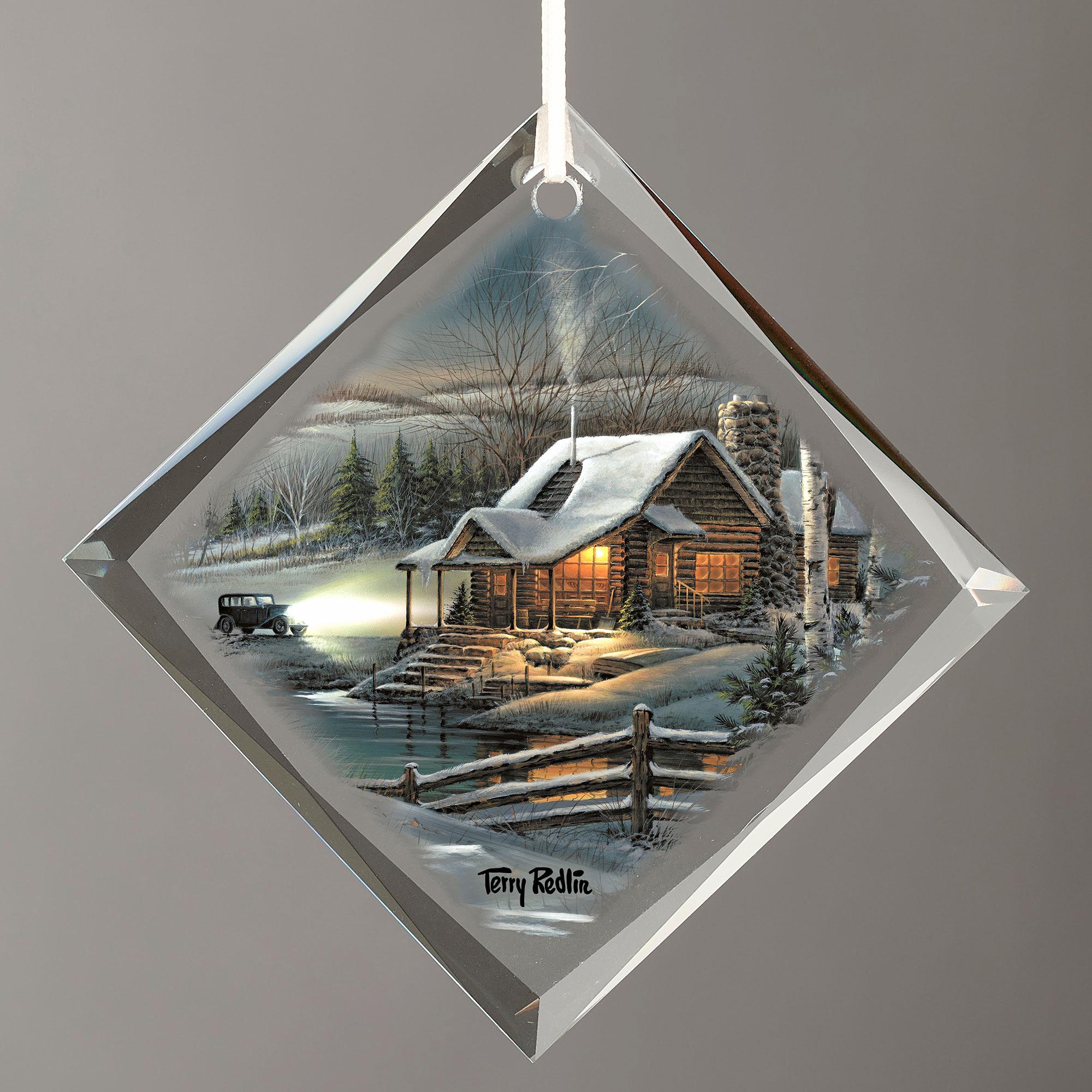 Evening with Friends - Cabin - Diamond-Shape Glass Ornament