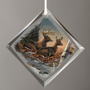 Evening with Friends - Deer - Diamond-Shape Glass Ornament