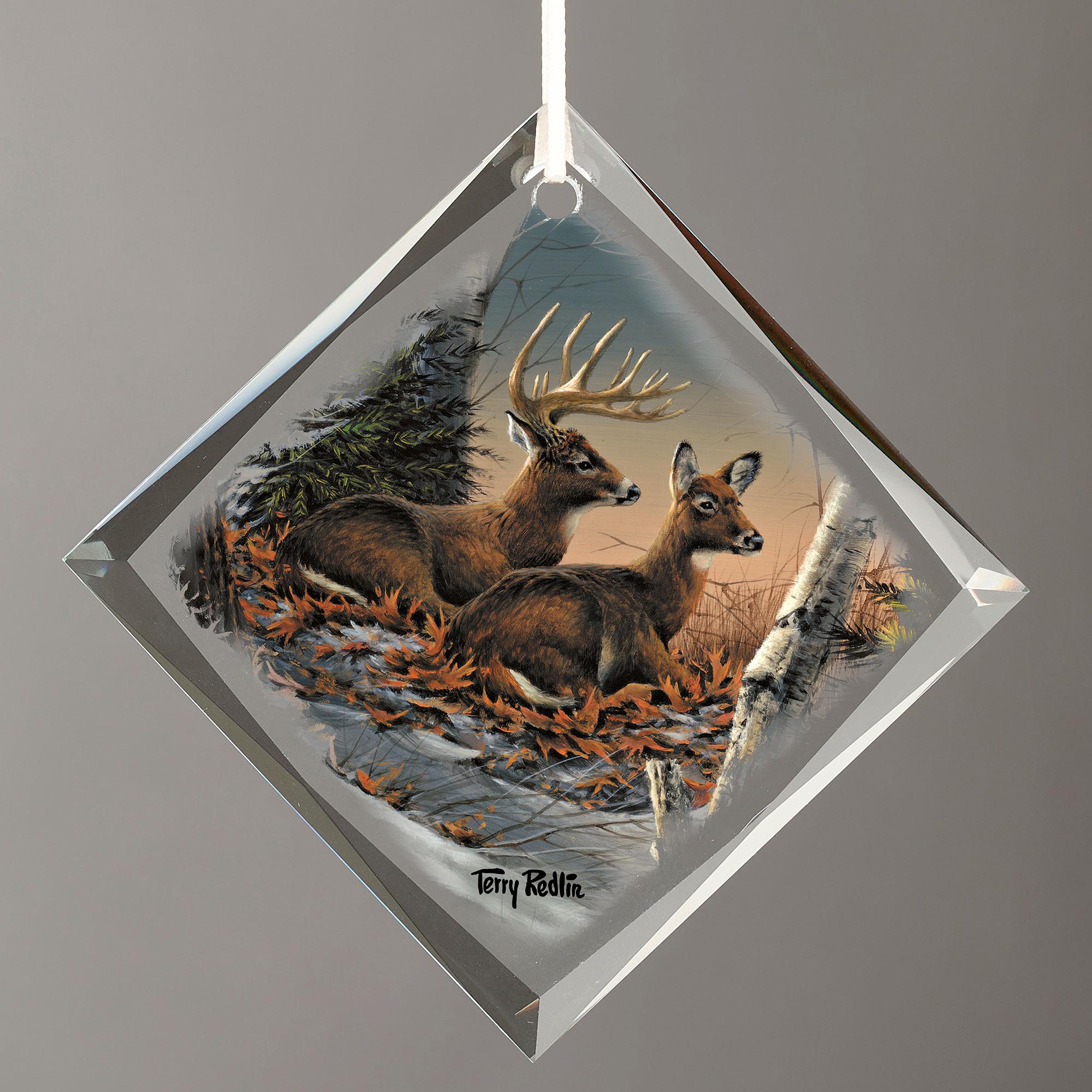 Evening with Friends - Deer - Diamond-Shape Glass Ornament