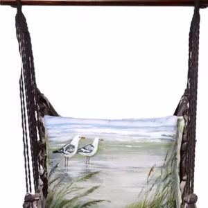 Hammock Swing 4-piece Set - Slate Gray with Seagulls Pillow