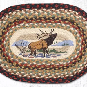 Hand Stenciled Oval Placemat with Winter Elk Design 13″x19″