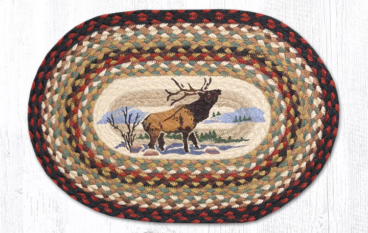 Hand Stenciled Oval Placemat with Winter Elk Design