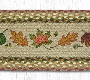 Hand Stenciled Oval Stair Tread with Autumn Leaves Design 8.25"x27"