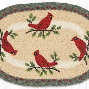 Hand Stenciled Oval Swatch with Holly Cardinal Design 10"x15" Oval