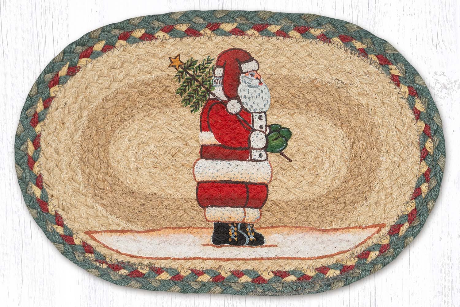 Hand Stenciled Oval Swatch with Santa Design