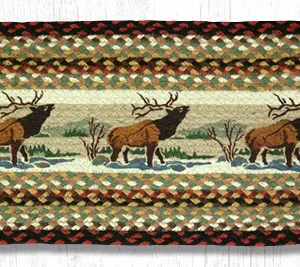 Hand Stenciled Oval Table Runner with Winter Elk Design 13"x36"