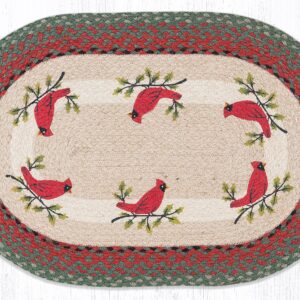 Holly Cardinal Hand Stenciled Oval Patch Braided Rug 20"x30"