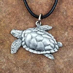 Loggerhead Sea Turtle Pewter Pendant Necklace by Andy Schumann