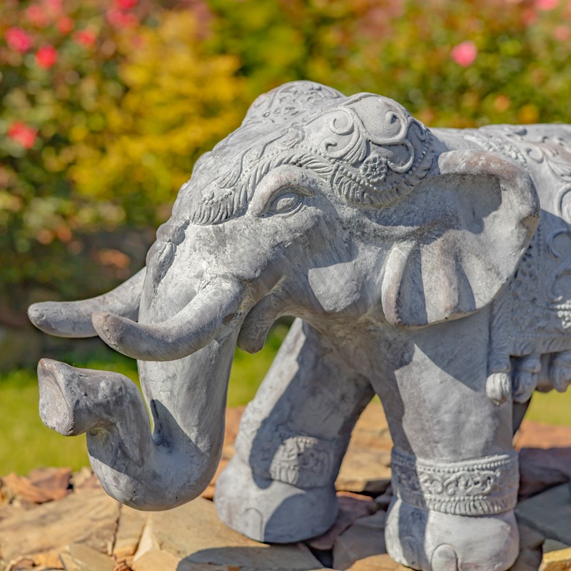 Magnesium Boho Elephant Statue in Original Grey