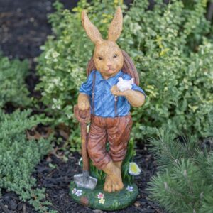 25" Tall Magnesium Rabbit Garden Statue with Shovel & Bird